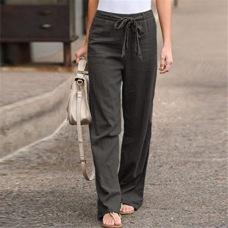 Solid Color Cotton Linen Casual Loose Pants