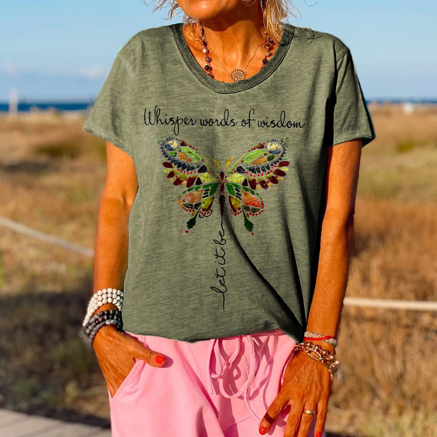 Whisper Words Of Wisdom Butterfly Round Neck Women's T-shirt
