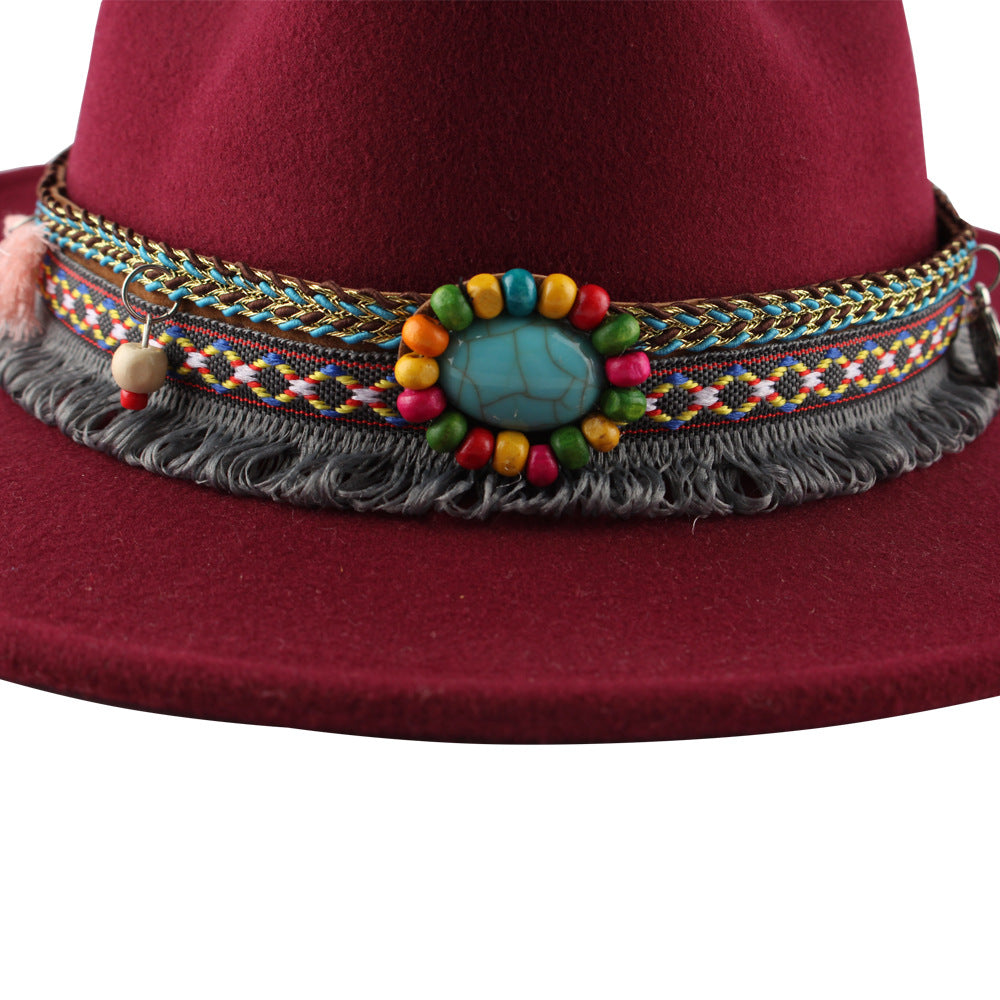 Autunm Vintage Ethnic Embellishment Women Fur-felt Hat Top hat