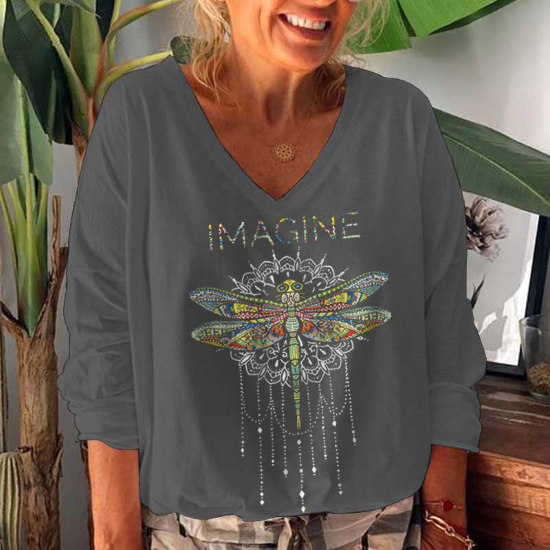 Imagine Featured Dragonfly Printed V-neck Women's  T-shirt