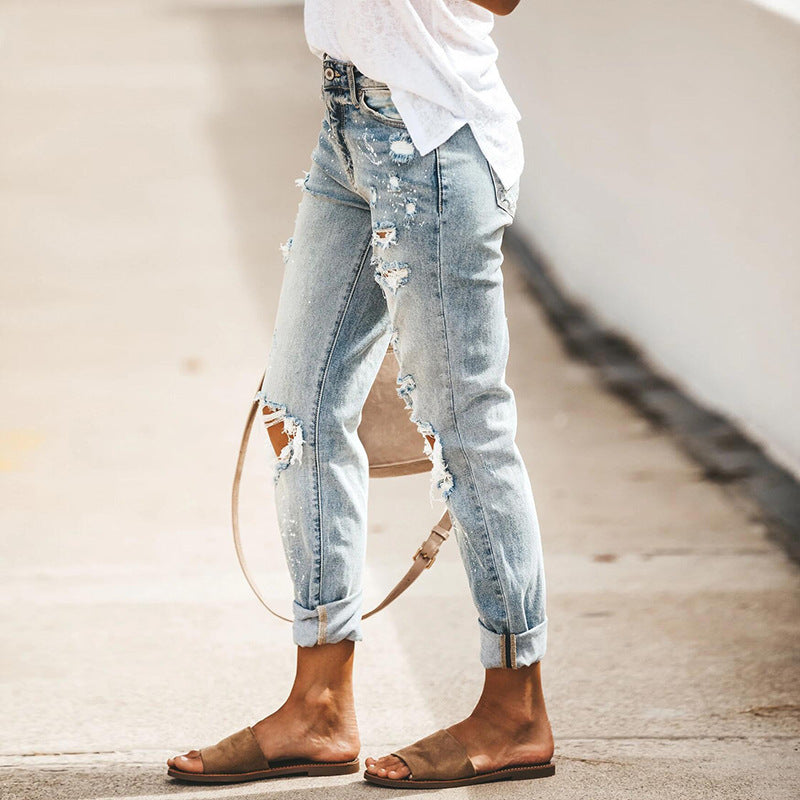 New Style High Elasic Western Streetwear Straight Women Denim Trousers