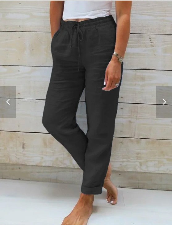 Solid Color Cotton And Linen Loose Pants