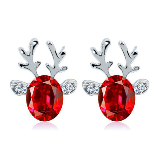 Christmas Crystal Gemstone Antler Reindeer Earrings