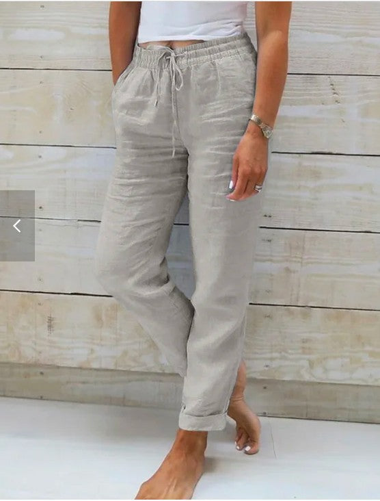 Solid Color Cotton And Linen Loose Pants