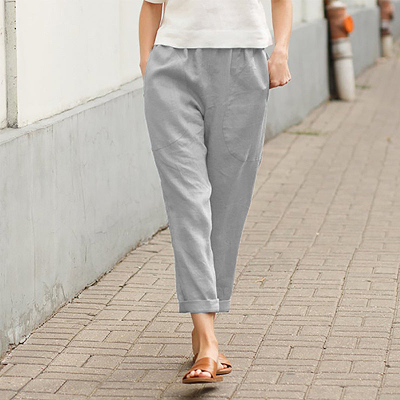 Solid Color Comfortable Cotton Linen Casual Pants