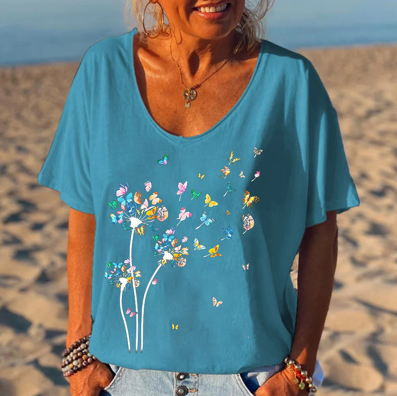 Butterfly Dandelion Printed Women's T-shirt