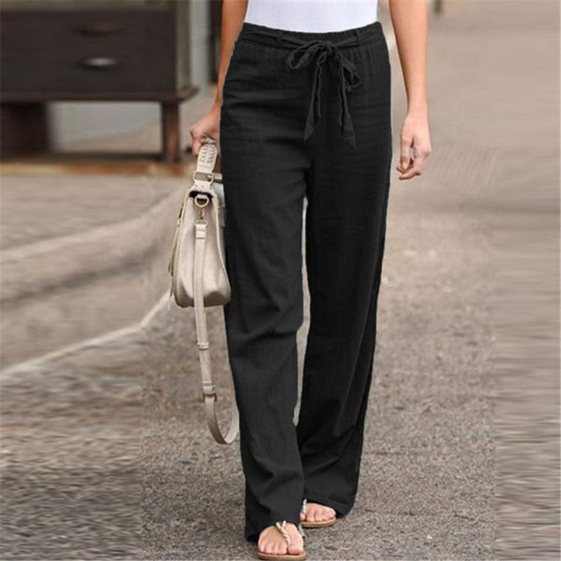 Solid Color Cotton Linen Casual Loose Pants