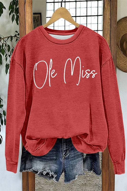 Cute Gameday Ole Miss Print Sweatshirt
