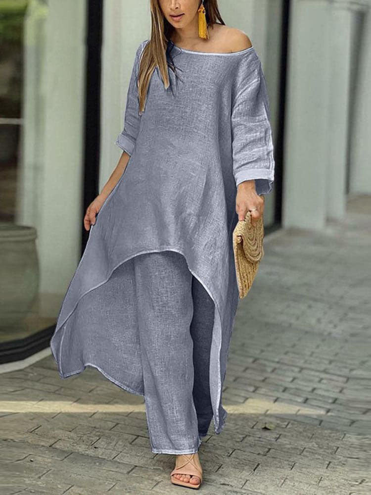 Women's Cotton And Linen Casual Solid Color Suit