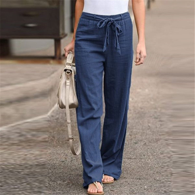 Solid Color Cotton Linen Casual Loose Pants