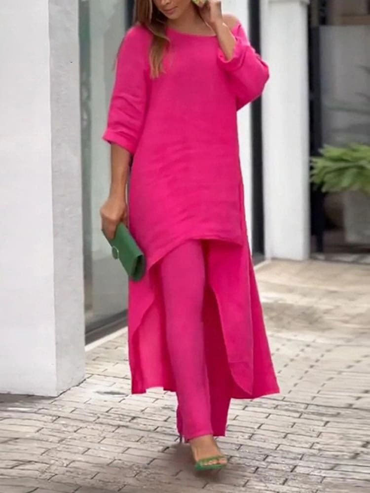 Women's Cotton And Linen Casual Solid Color Suit
