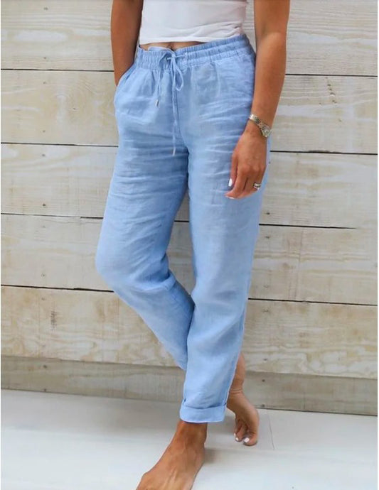 Solid Color Cotton And Linen Loose Pants
