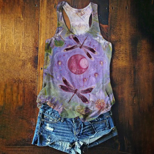 Women's Dragonfly Floral Art Print Tank Top