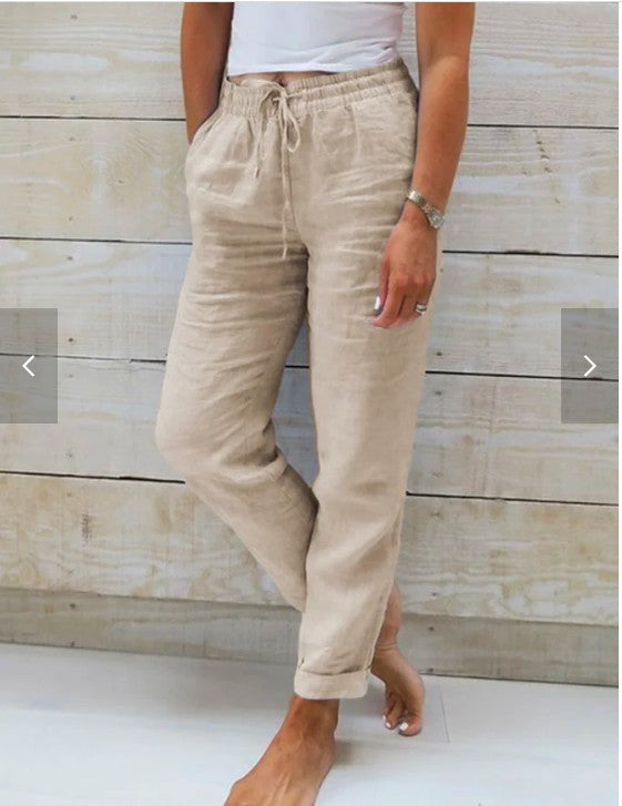 Solid Color Cotton And Linen Loose Pants