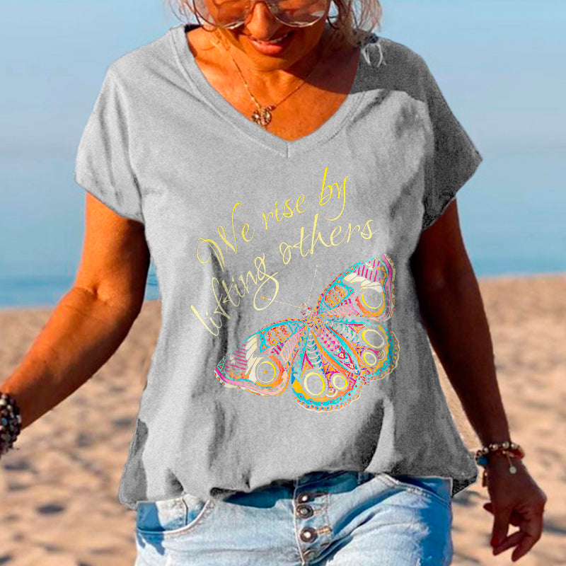 We Rise By Lifting Others Butterfly Printed Graphic Tees
